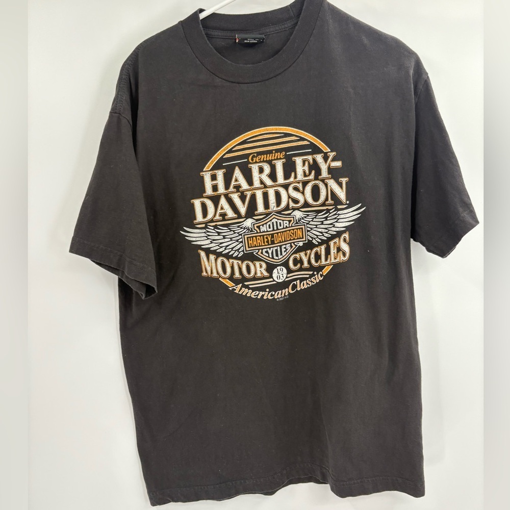 Harley-Davidson Mt. Pleasant MI T-Shirt Mens Black Biker Wings size medium